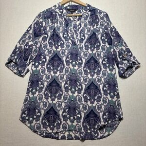 Justify Paisley Print Roll Tab Sleeve Tunic Top Size L